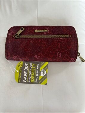 Travelon Red /pink Patterned RFID Wallet with Front Zip Pocket 🌺🌸